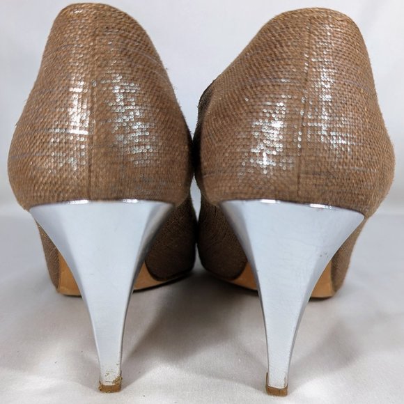 Size 7 1/2 Italian Light Brown Pump with Silver Metallic Heel, Mario Valentino - Picture 8 of 12